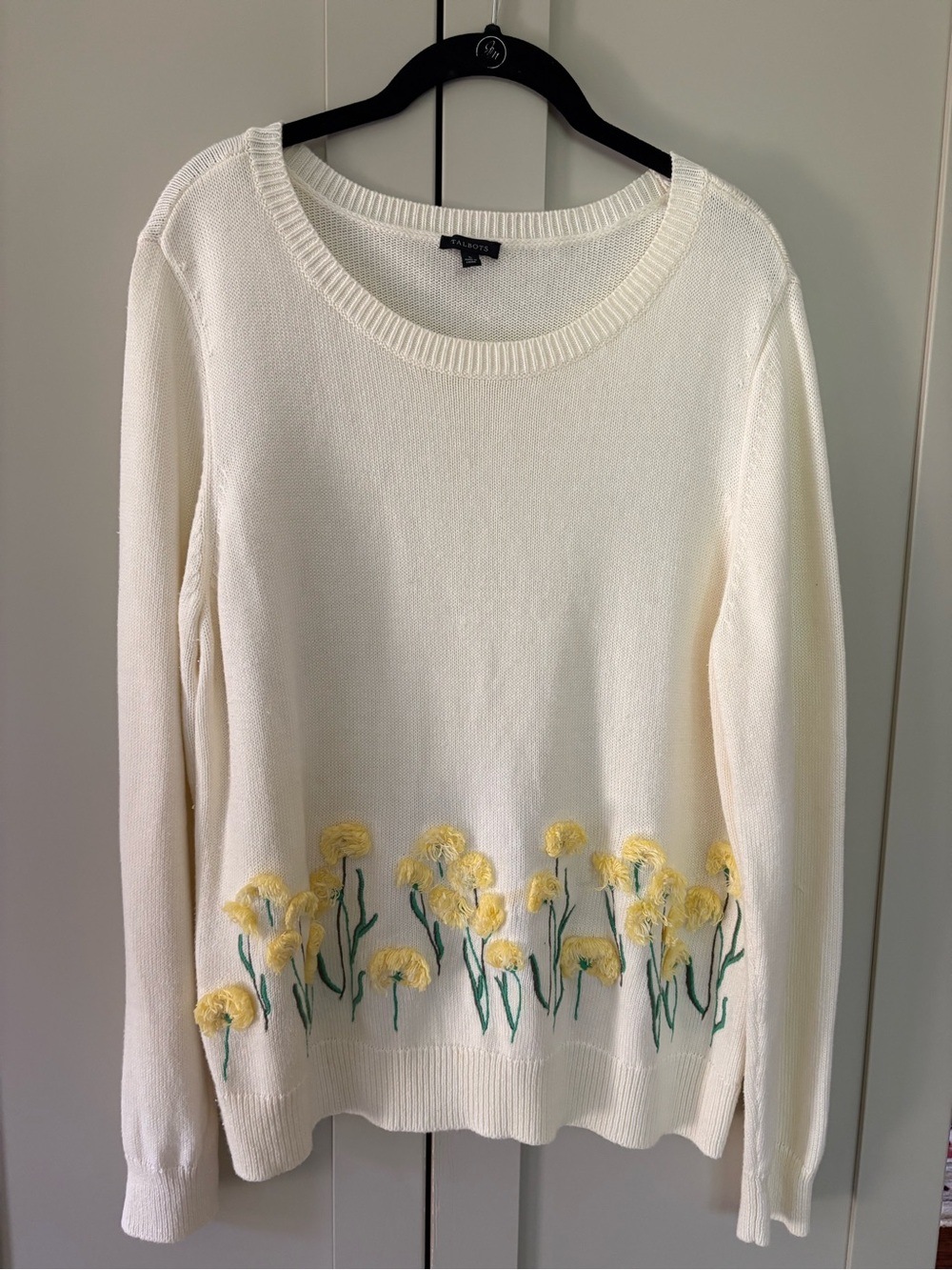 Talbots Floral Embroidered Open Neck Sweater Sz L